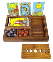 Wooden Tarot Card Holder with Moon Phase Lid