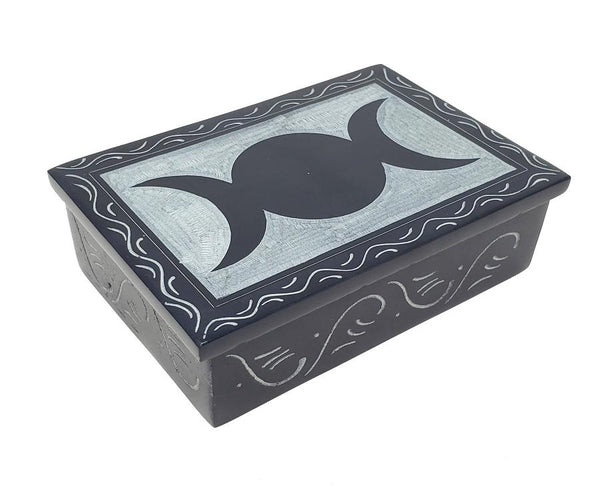 4x6" Triple Moon Carved Soapstone Box