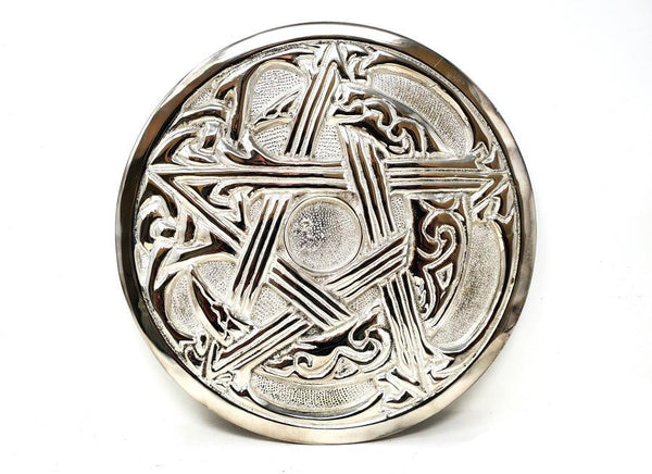 9" Woodland Pentagram Silver Plated Brass Altar Tile