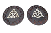 6.25" Black Carved Wooden Inlaid Triquetra Altar Tile