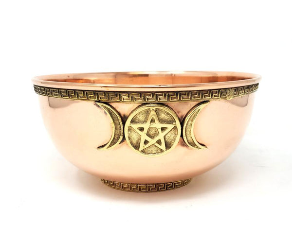 8" Triple Moon Pentagram Copper Offering Bowl