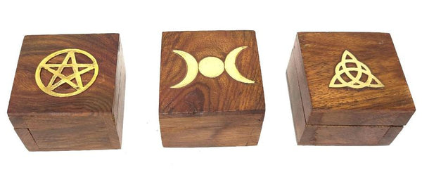Brass Inlaid Wooden Box 2" x 2"