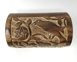 Raven and Pentacle Carved Wooden Chest