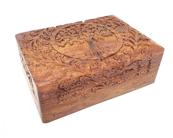 Tree of Life Floral Carved Box 5x7"