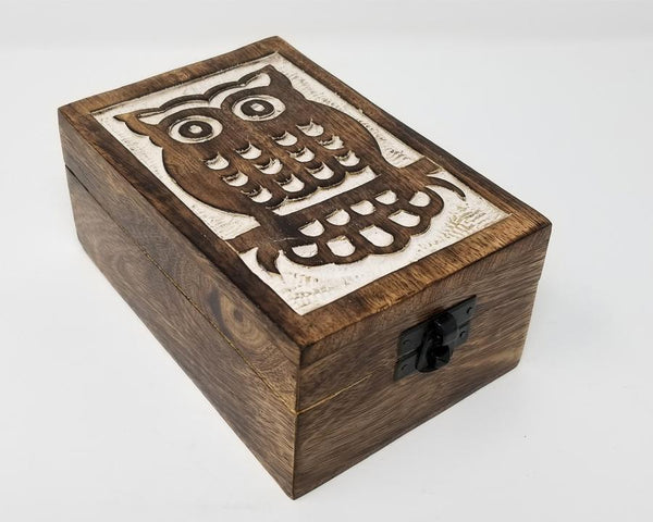 Owl Carved Wooden Box 4x6"